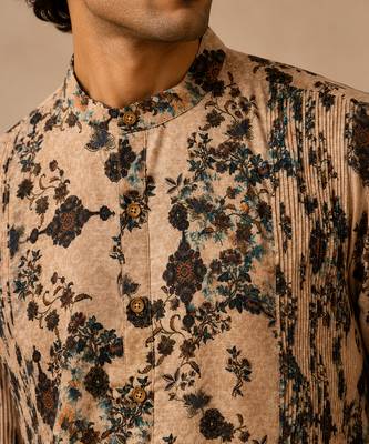 Beige printed chanderi kurta set 2