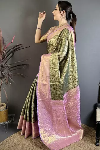 Floral zari silk blend heavy work kanjeevaram saree