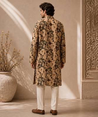 Beige printed chanderi kurta set 3