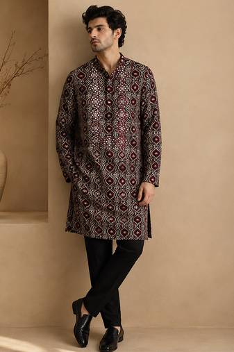 Black and maroon cotton kurta set