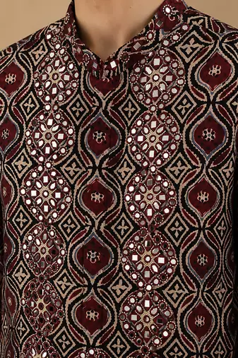 Black and maroon cotton kurta set