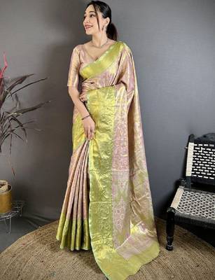 Paisley zari silk blend handloom kanjeevaram saree 2