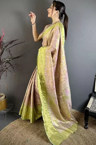 Paisley zari silk blend handloom kanjeevaram saree