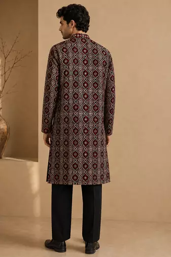 Black and maroon cotton kurta set