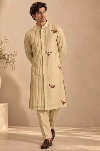 Beige cotton silk kurta set