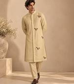 Beige cotton silk kurta set