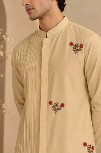 Beige cotton silk kurta set