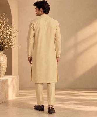 Beige cotton silk kurta set 3