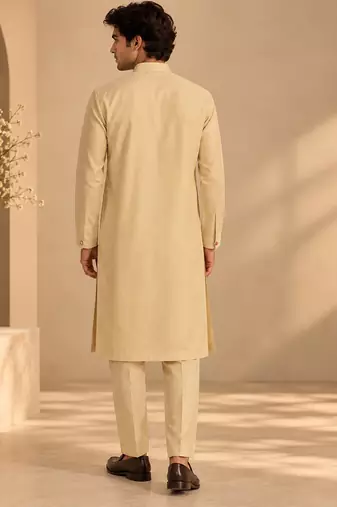 Beige cotton silk kurta set
