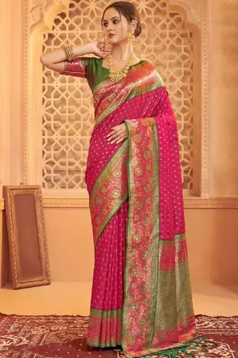 Woven design silk blend heavy work kanjeevaram saree