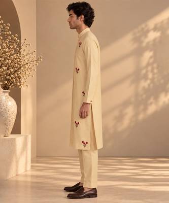 Beige cotton silk kurta set 4