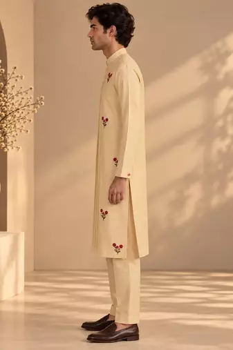 Beige cotton silk kurta set
