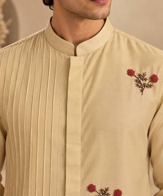 Beige cotton silk kurta set 5
