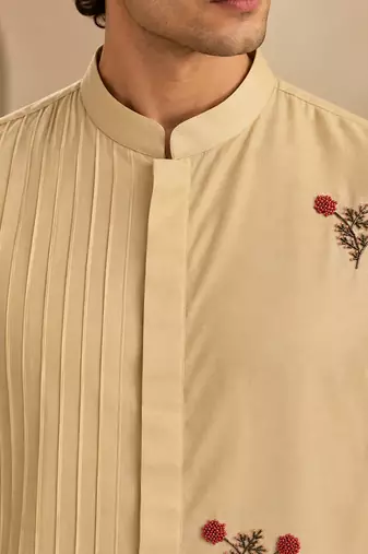 Beige cotton silk kurta set