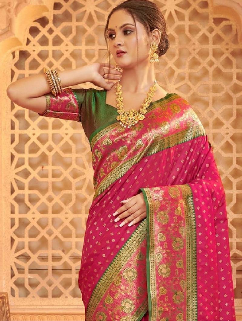 Woven design silk blend heavy work kanjeevaram saree