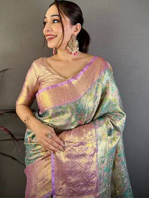 Woven design zari silk blend kanjeevaram saree 1