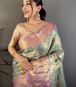 Woven design zari silk blend kanjeevaram saree