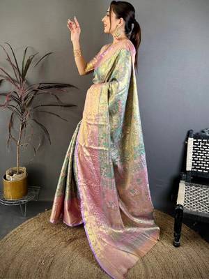Woven design zari silk blend kanjeevaram saree 3