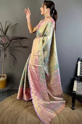 Woven design zari silk blend kanjeevaram saree