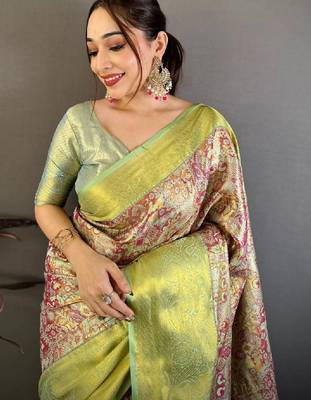 Woven design zari silk blend kanjeevaram saree 1