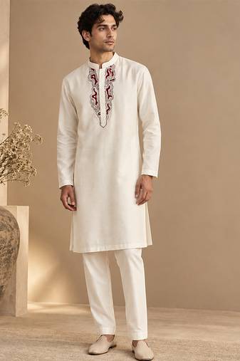 Ivory bemberg silk kurta set