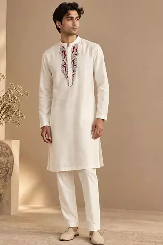 Ivory bemberg silk kurta set