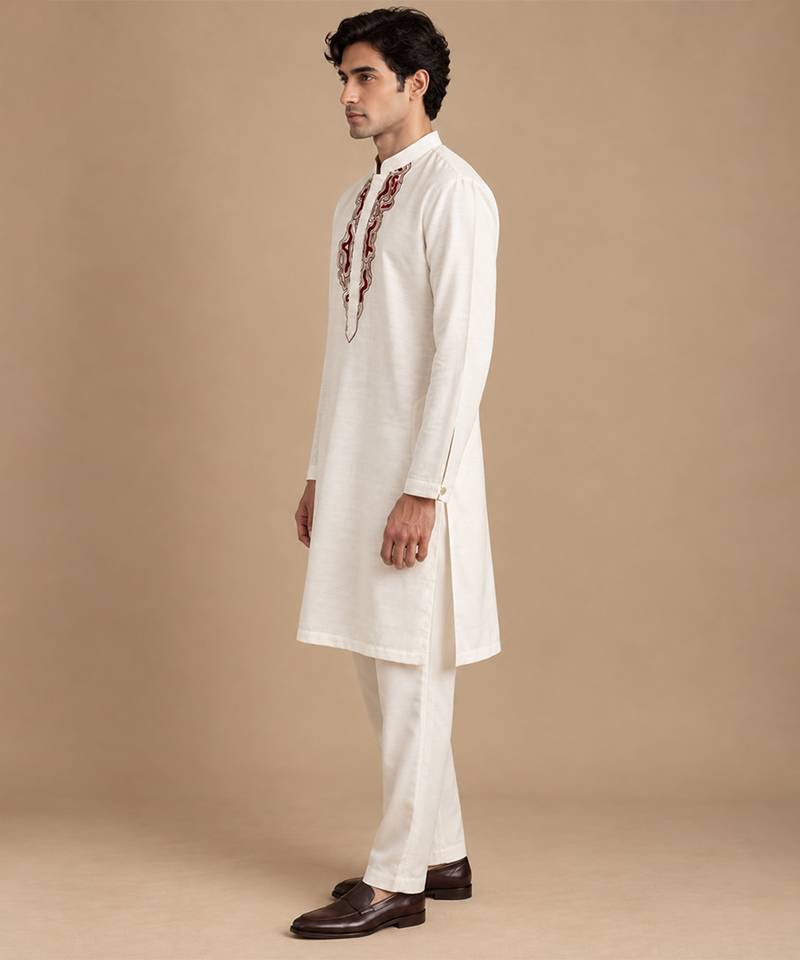 Ivory bemberg silk kurta set