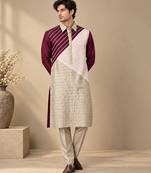 Wine pink and silver grey bemberg silk kurta set