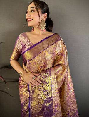 Woven design zari silk blend kanjeevaram saree 1
