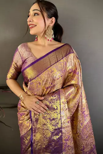 Woven design zari silk blend kanjeevaram saree