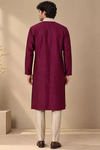Wine pink and silver grey bemberg silk kurta set