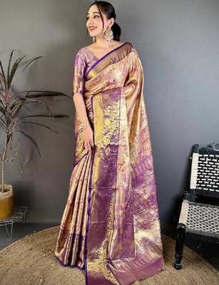 Woven design zari silk blend kanjeevaram saree 2