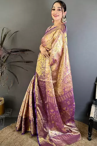 Woven design zari silk blend kanjeevaram saree