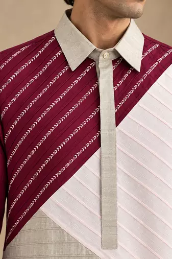 Wine pink and silver grey bemberg silk kurta set