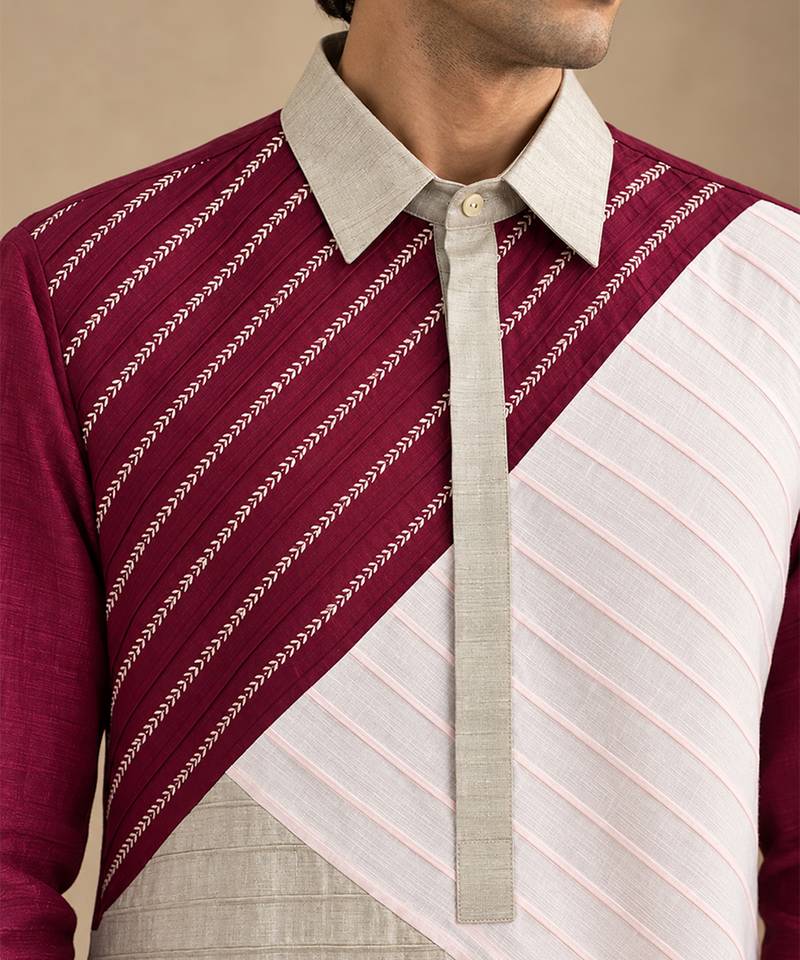 Wine pink and silver grey bemberg silk kurta set