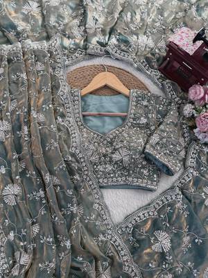 Grey Designer Saree Fendy Silk with Beds Elegance 2
