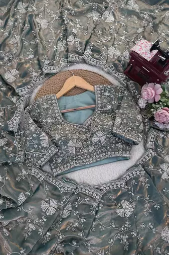 Grey Designer Saree Fendy Silk with Beds Elegance