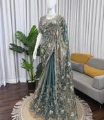 Grey Designer Saree Fendy Silk with Beds Elegance