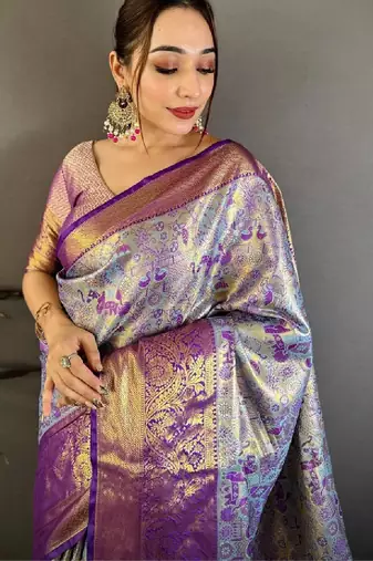 Woven design zari silk blend kanjeevaram saree