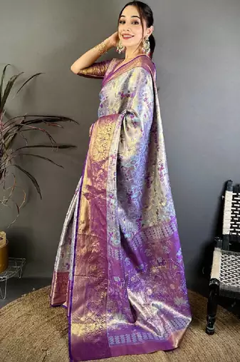 Woven design zari silk blend kanjeevaram saree