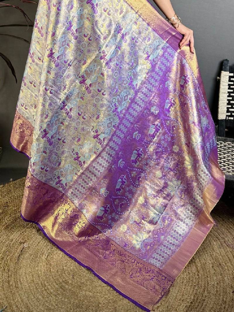 Woven design zari silk blend kanjeevaram saree