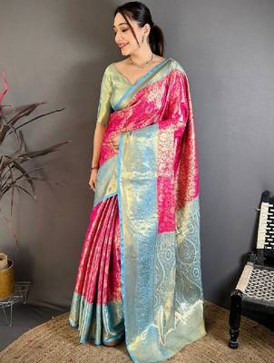 Woven design zari silk blend kanjeevaram saree 1