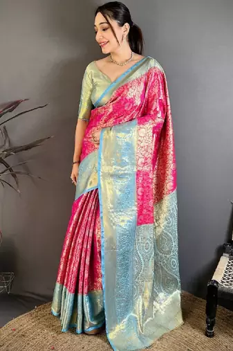 Woven design zari silk blend kanjeevaram saree