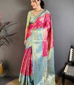 Woven design zari silk blend kanjeevaram saree