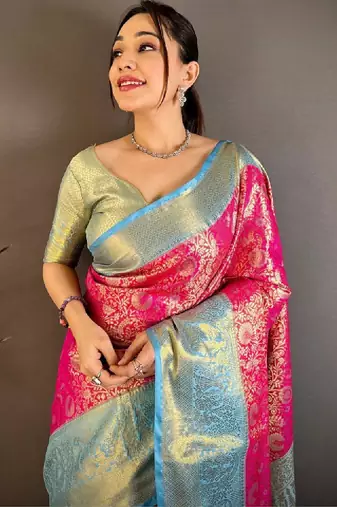 Woven design zari silk blend kanjeevaram saree