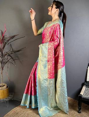 Woven design zari silk blend kanjeevaram saree 3