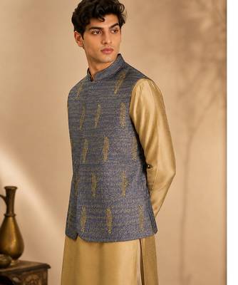 Blue and yellow linen jacket 1