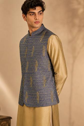 Blue and yellow linen jacket