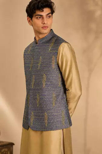 Blue and yellow linen jacket