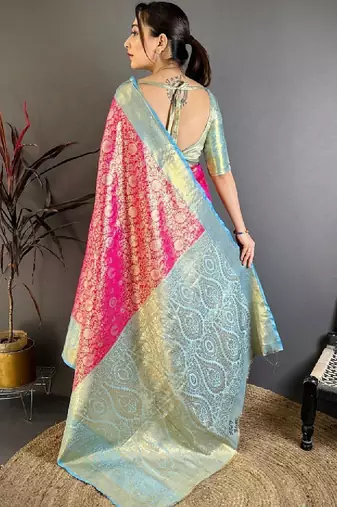 Woven design zari silk blend kanjeevaram saree